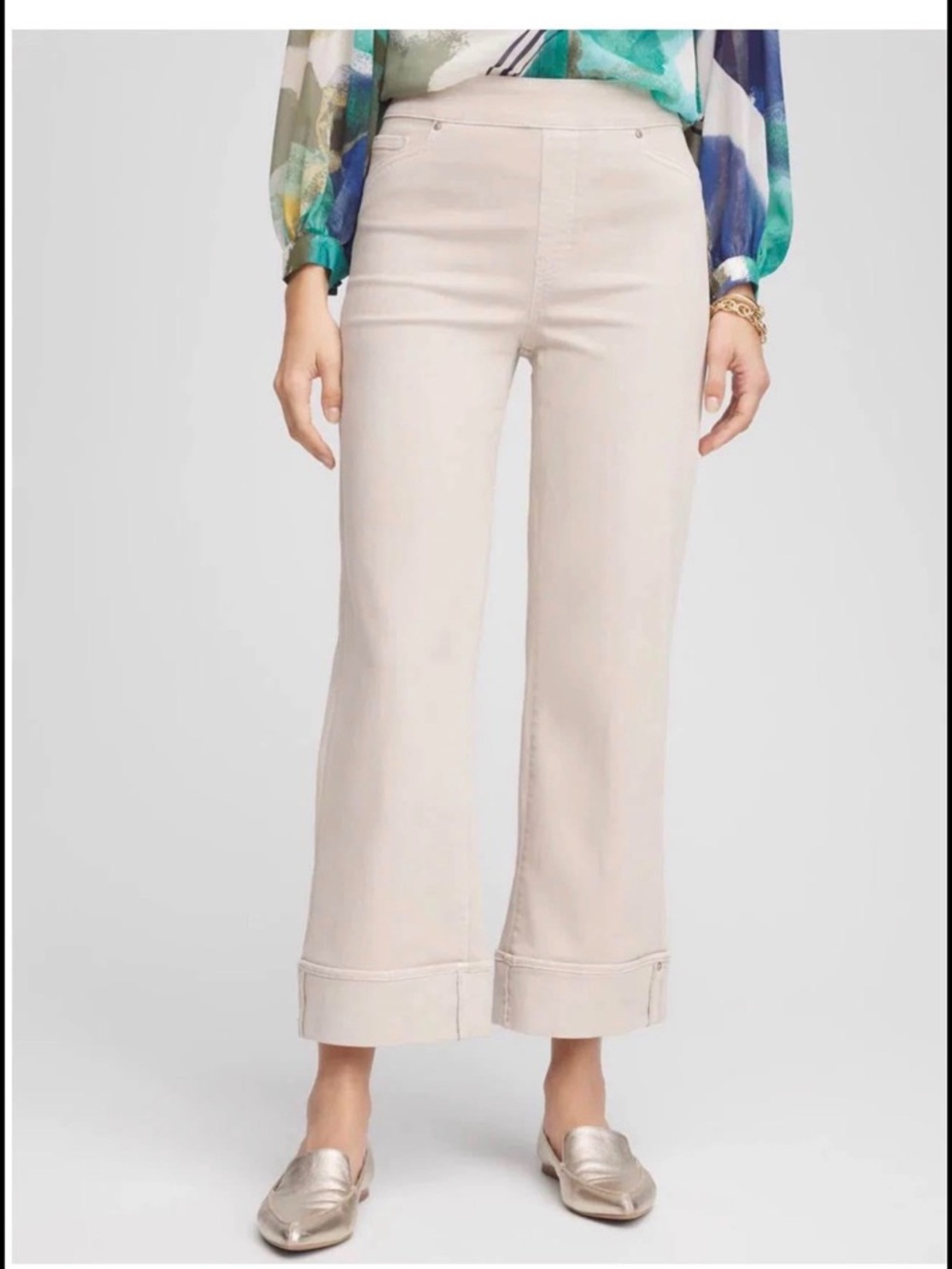 Chico's Cream Cropped Wide-Leg Pants
